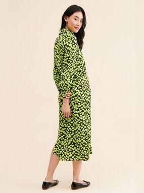 CRAS Lula Heart Print Button Front Shirt Dress in Green Sz Small Sz 4 EU34